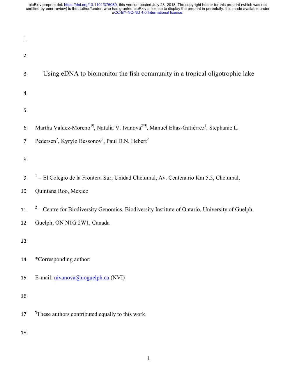 Using Edna to Biomonitor the Fish Community in a Tropical Oligotrophic Lake