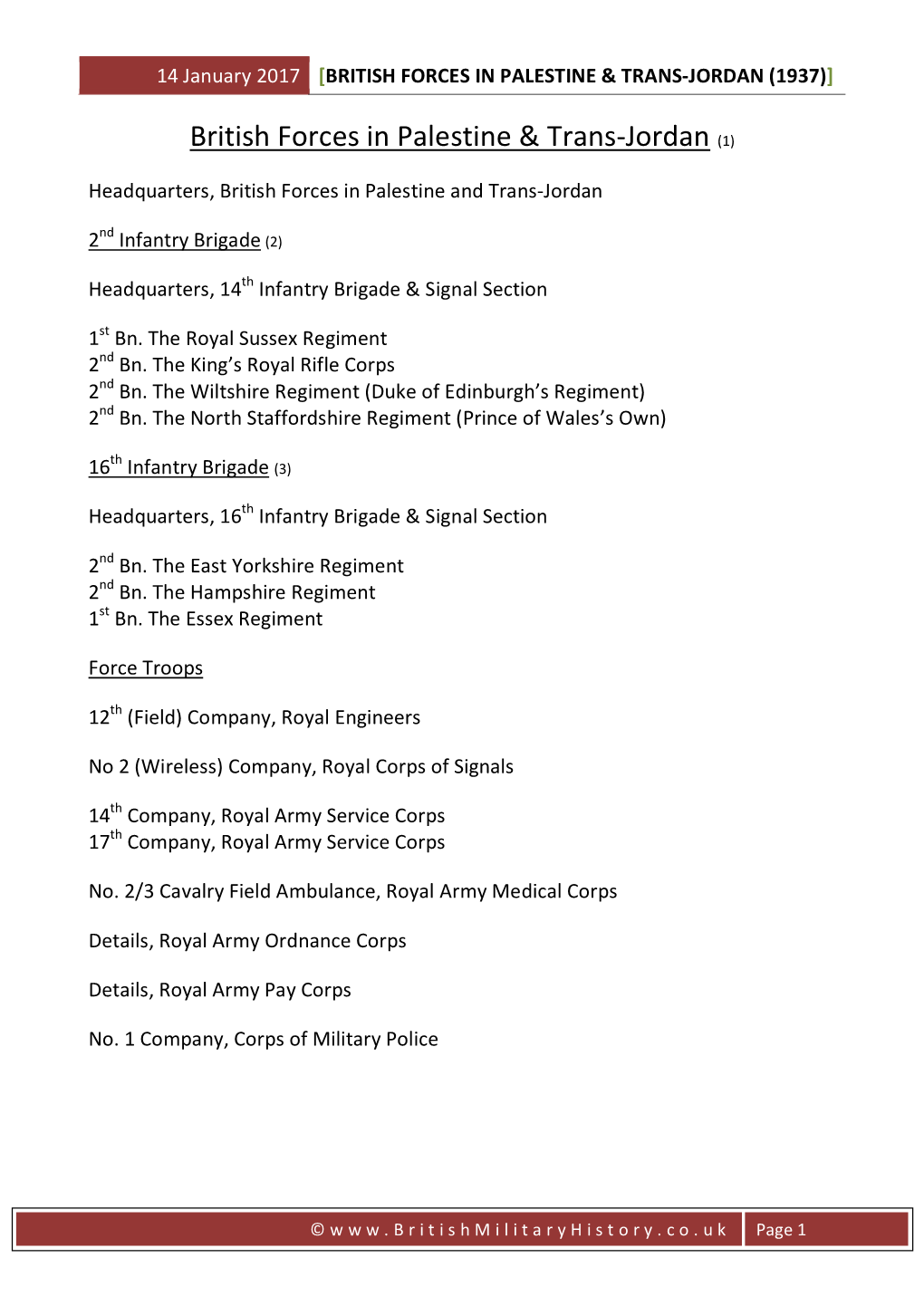 British Forces in Palestine & Trans-Jordan