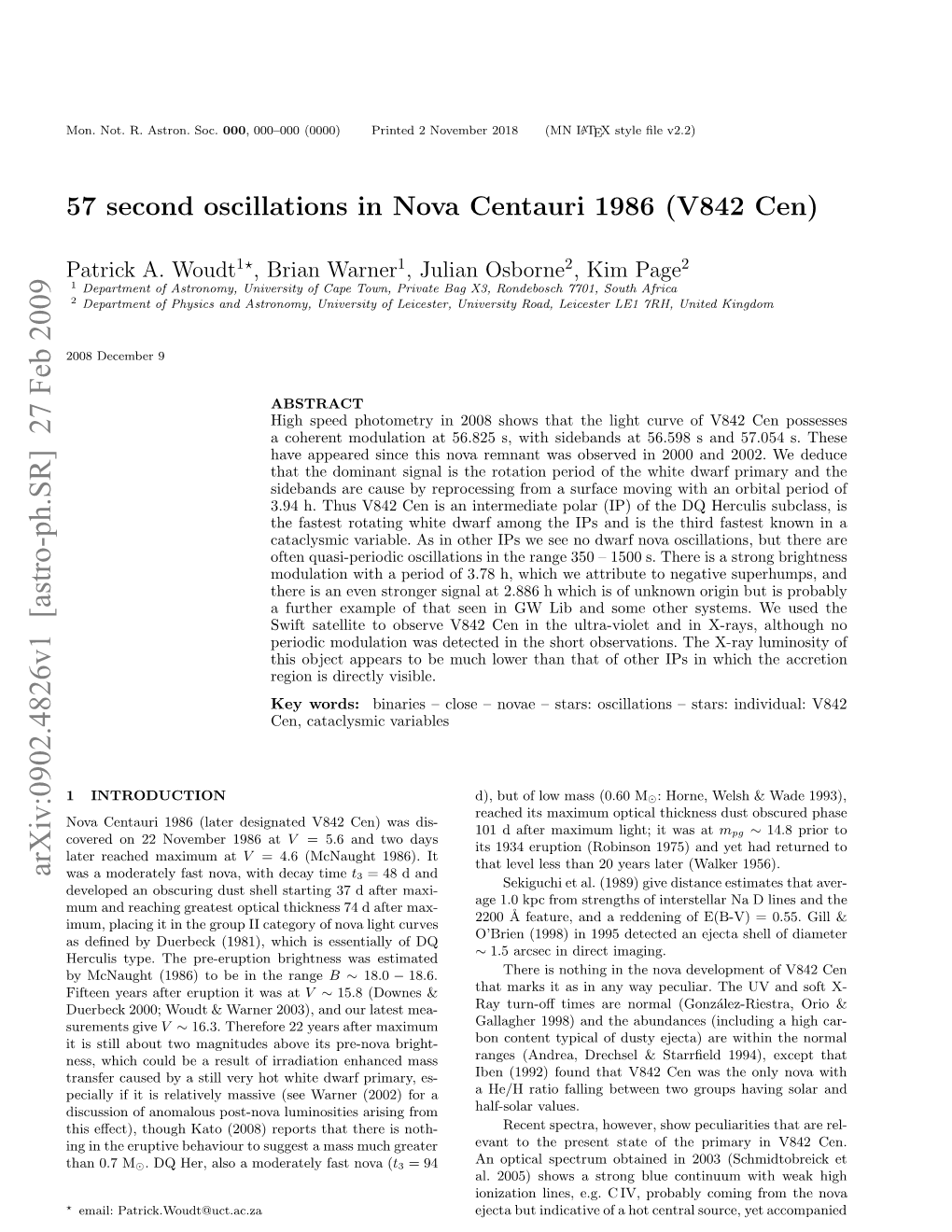 57 Second Oscillations in Nova Centauri 1986 (V842 Cen) 3