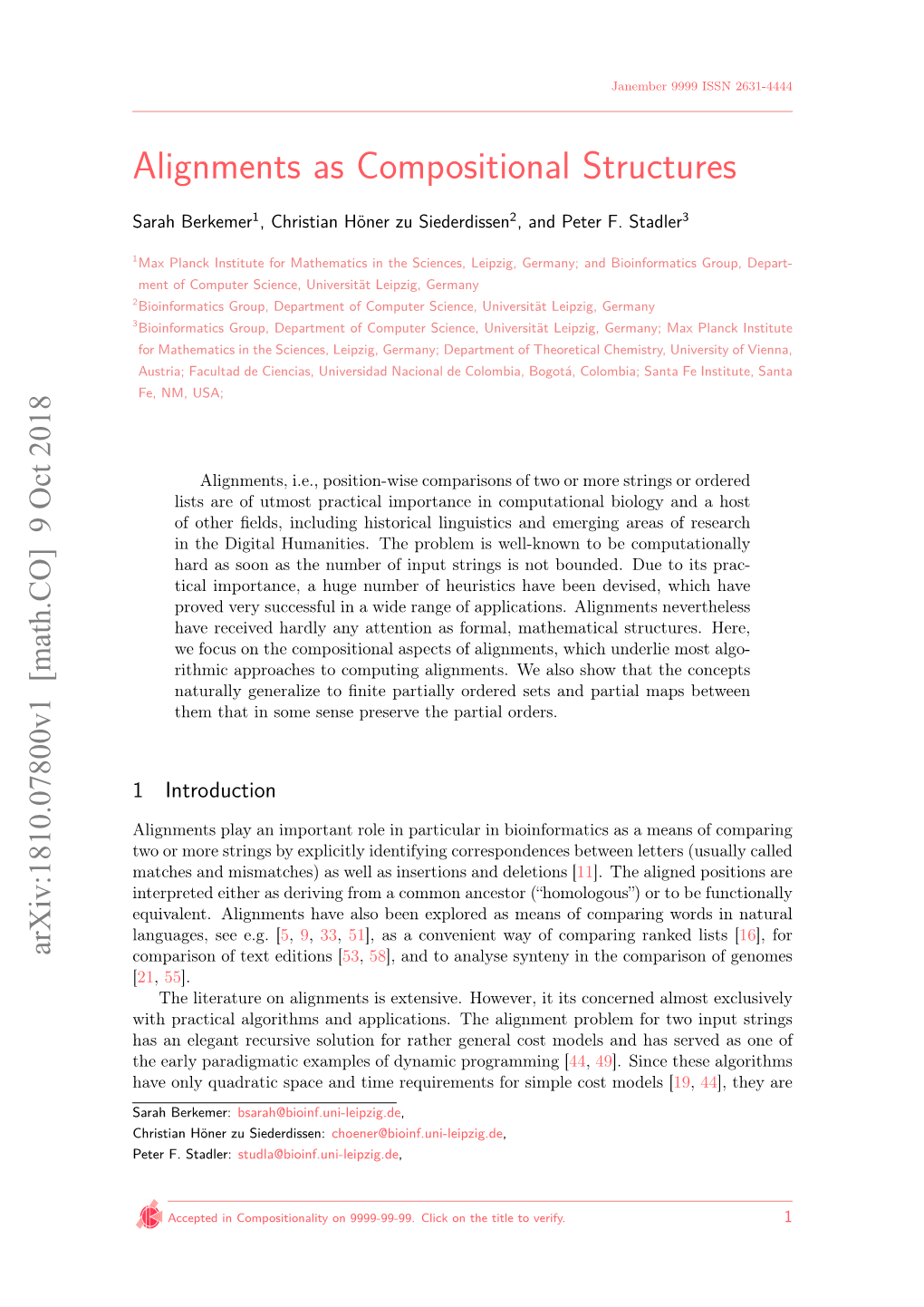 Alignments As Compositional Structures