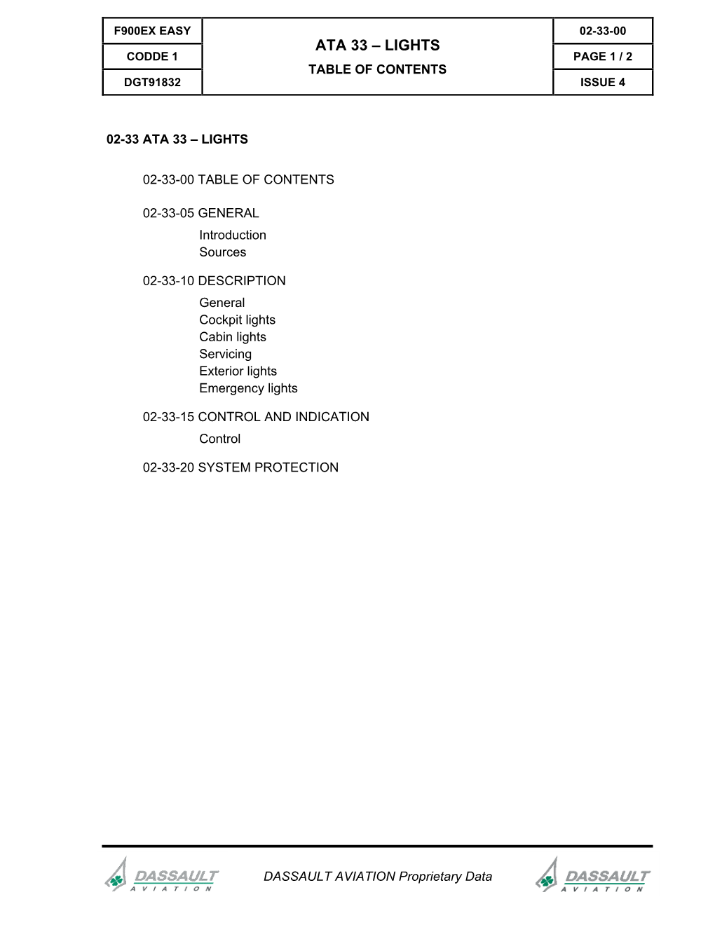 Ata 33 – Lights Codde 1 Page 1 / 2 Table of Contents Dgt91832 Issue 4