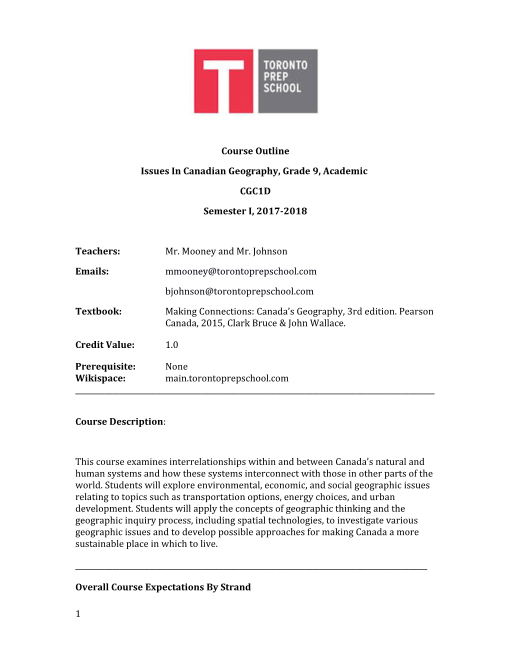 Issues in Canadian Geography, Grade 9, Academic s1