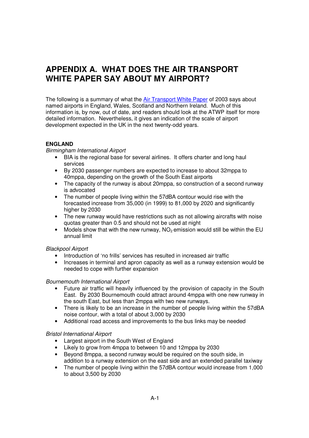 Appendix A. What Does the Air Transport White Paper Say About My Airport?