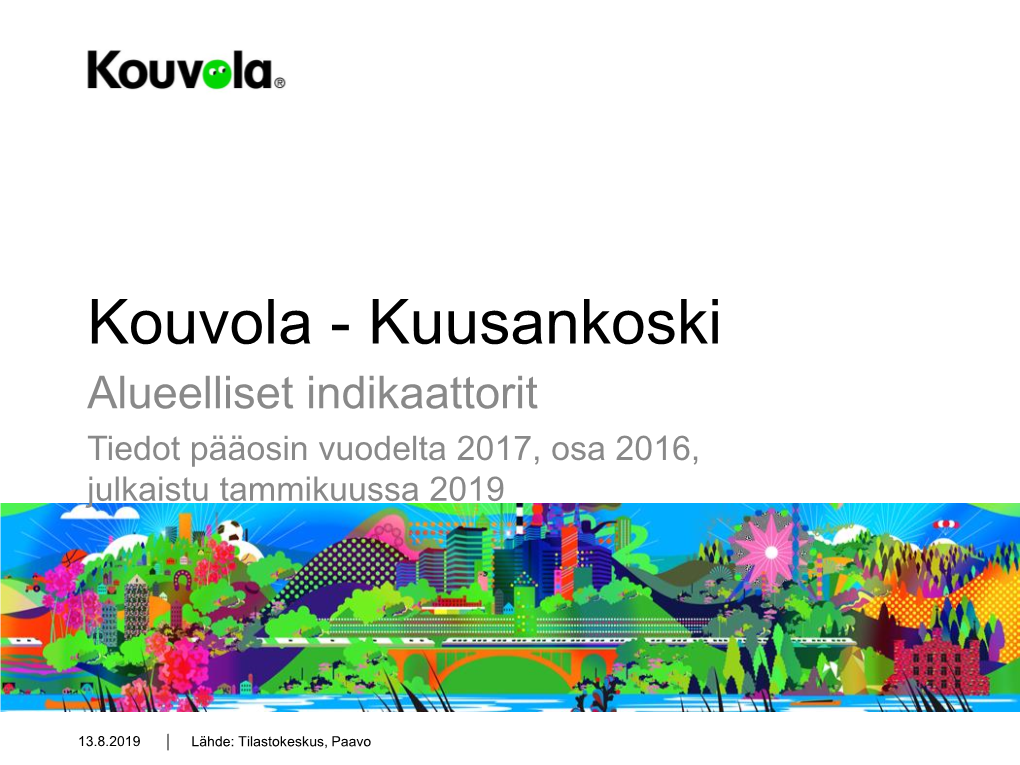 Kouvola - Kuusankoski Alueelliset Indikaattorit Tiedot Pääosin Vuodelta 2017, Osa 2016, Julkaistu Tammikuussa 2019