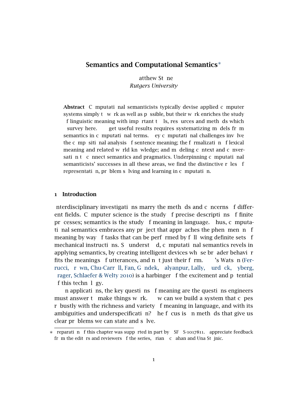 Semantics and Computational Semantics∗