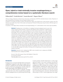 Open, Hybrid Or Total Minimally Invasive Esophagectomy; a Comprehensive Review Based on a Systematic Literature Search