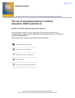 The Use of Simulated Patients in Medical Education: AMEE Guide No 42