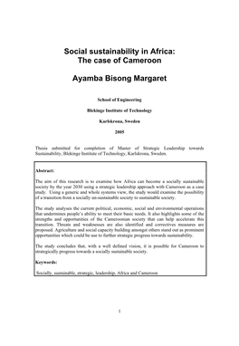 Social Sustainability in Africa: the Case of Cameroon Ayamba Bisong