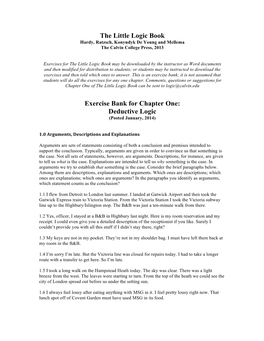 The Little Logic Book Exercise Bank for Chapter One: Deductive Logic