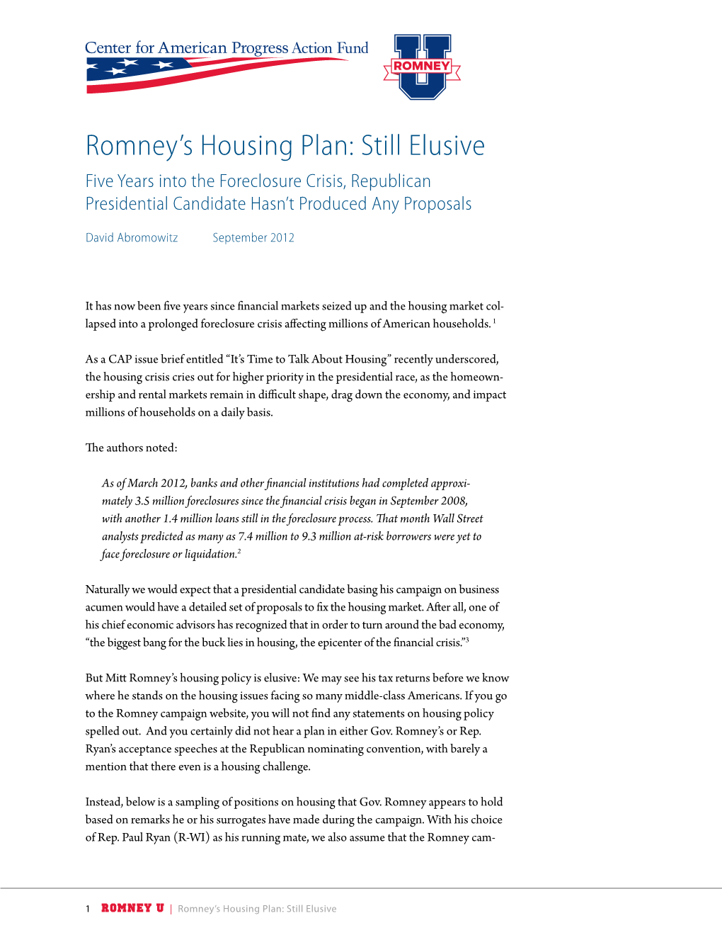 Romney's Housing Plan