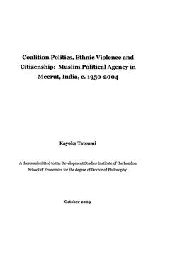 Muslim Political Agency in Meerut, India, C. 1950-2004