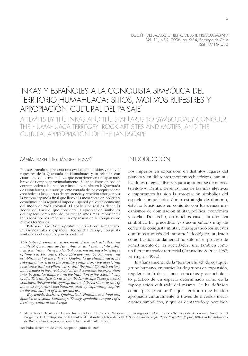 Inkas Y Españoles a La Conquista Simbólica Del Territorio Humahuaca: Sitios, Motivos Rupestres Y Apropiación Cultural Del