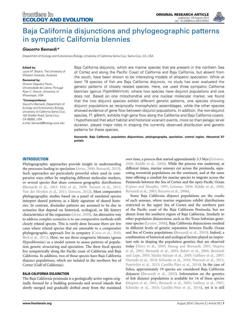 Baja California Disjunctions and Phylogeographic Patterns in Sympatric California Blennies