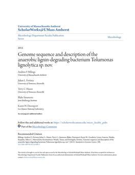 Genome Sequence and Description of the Anaerobic Lignin-Degrading Bacterium Tolumonas Lignolytica Sp