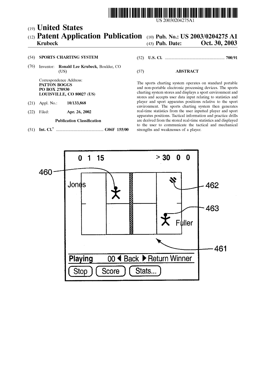 {Puller \—----461 Playing 00 4' Back P Return Winner (Stop) [ Score) (Stats...) Patent Application Publication Oct