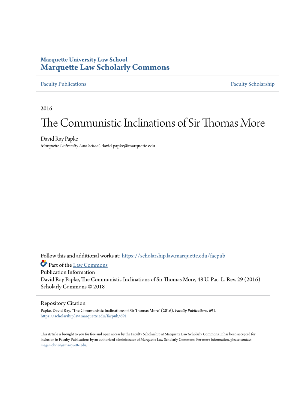 The Communistic Inclinations of Sir Thomas More