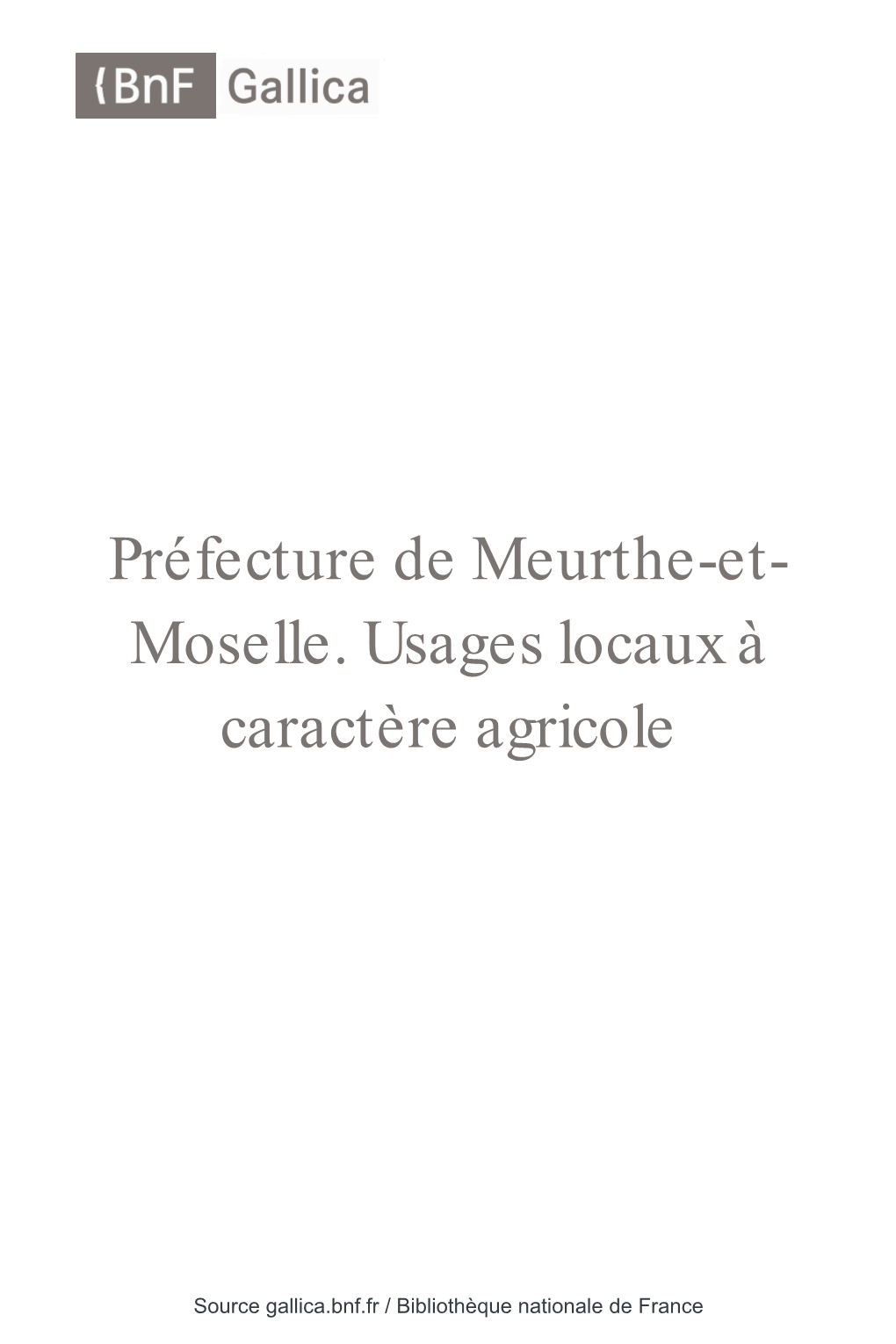 Préfecture De Meurthe-Et-Moselle. Usages Locaux À Caractère Agricole