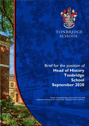 Brief for the Position of Head of History Tonbridge School September 2020