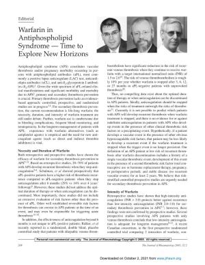 Warfarin in Antiphospholipid Syndrome — Time to Explore New Horizons