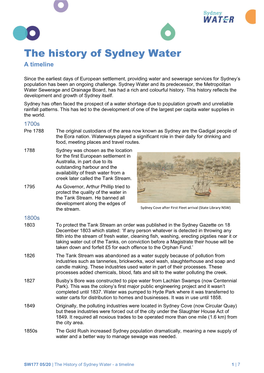 The History of Sydney Water a Timeline