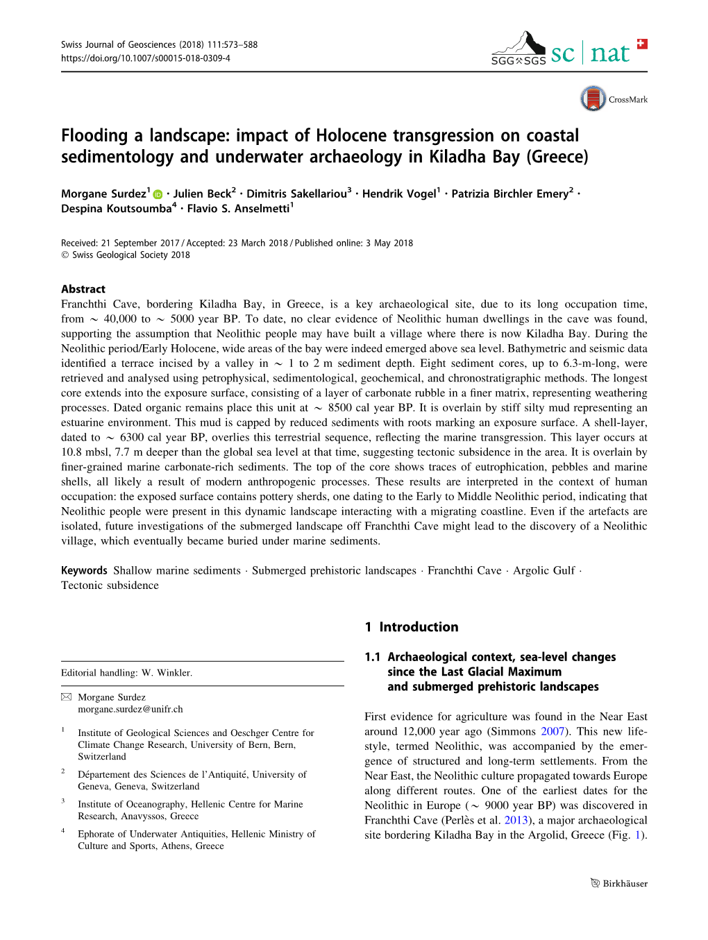 Flooding a Landscape: Impact of Holocene Transgression on Coastal Sedimentology and Underwater Archaeology in Kiladha Bay (Greece)