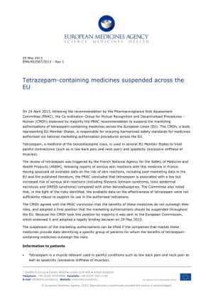 Tetrazepam-Containing Medicines Suspended Across the EU (PDF