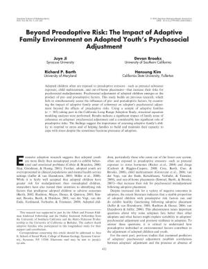 Beyond Preadoptive Risk: the Impact of Adoptive Family Environment on Adopted Youth’S Psychosocial Adjustment