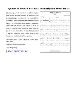 Queen 39 Live Killers Bass Transcription Sheet Music