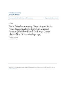 Biotic Paleothermometry Constrains on Arctic Plates Reconstructions: Carboniferous and Permian (Zhokhov Island, De-Longa Group I