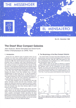 The Dwarf Blue Compact Galaxies Jean Audouze, Michel Dennefeld and Oaniel Kunth, Institut D'astrophysique Du CNRS, Paris