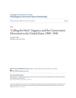 Eugenics and the Conservation Movement in the United States, 1900–1940 Garland E