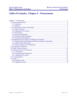 Table of Contents: Chapter 5 – Procurement