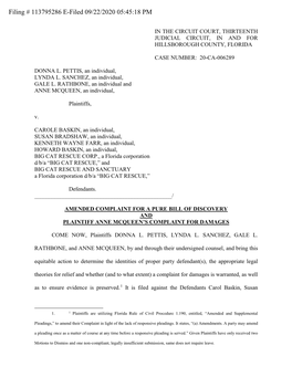 Amended Complaint for a Pure Bill of Discovery and Plaintiff Anne Mcqueen’S Complaint for Damages