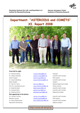 Department: “ASTEROIDS and COMETS” XI. Report 2008