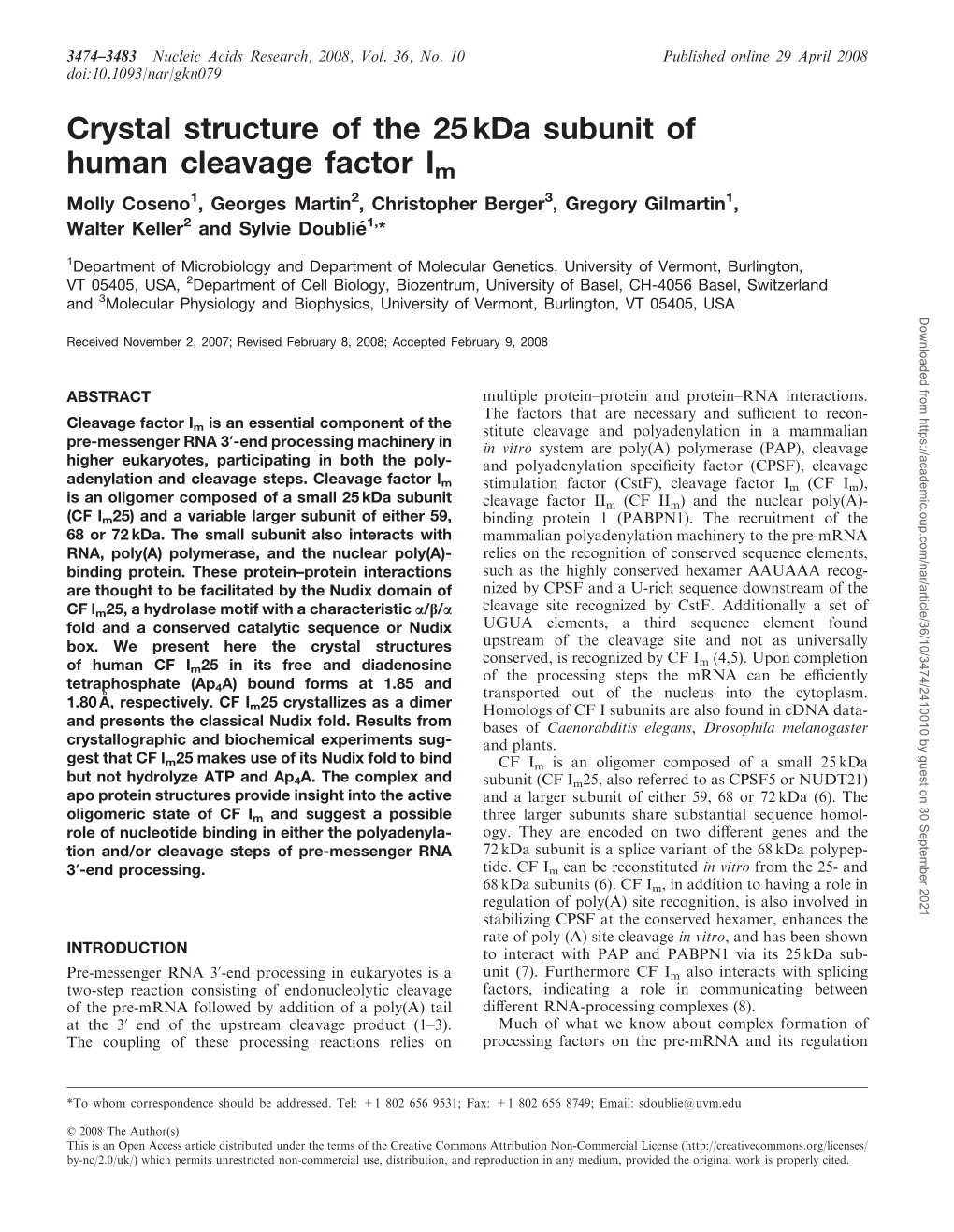 Crystal Structure of the 25Kda Subunit of Human Cleavage Factor Im