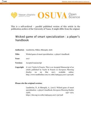 Wicked Game of Smart Specialization : a Player's Handbook