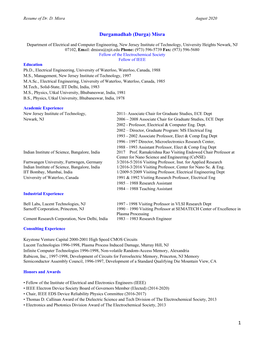 Resume of Dr. D. Misra August 2020