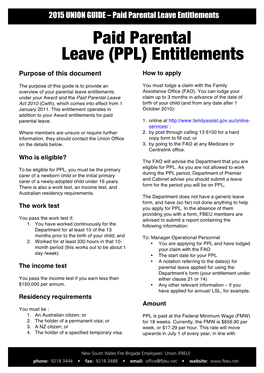 Paid Parental Leave (PPL) Entitlements