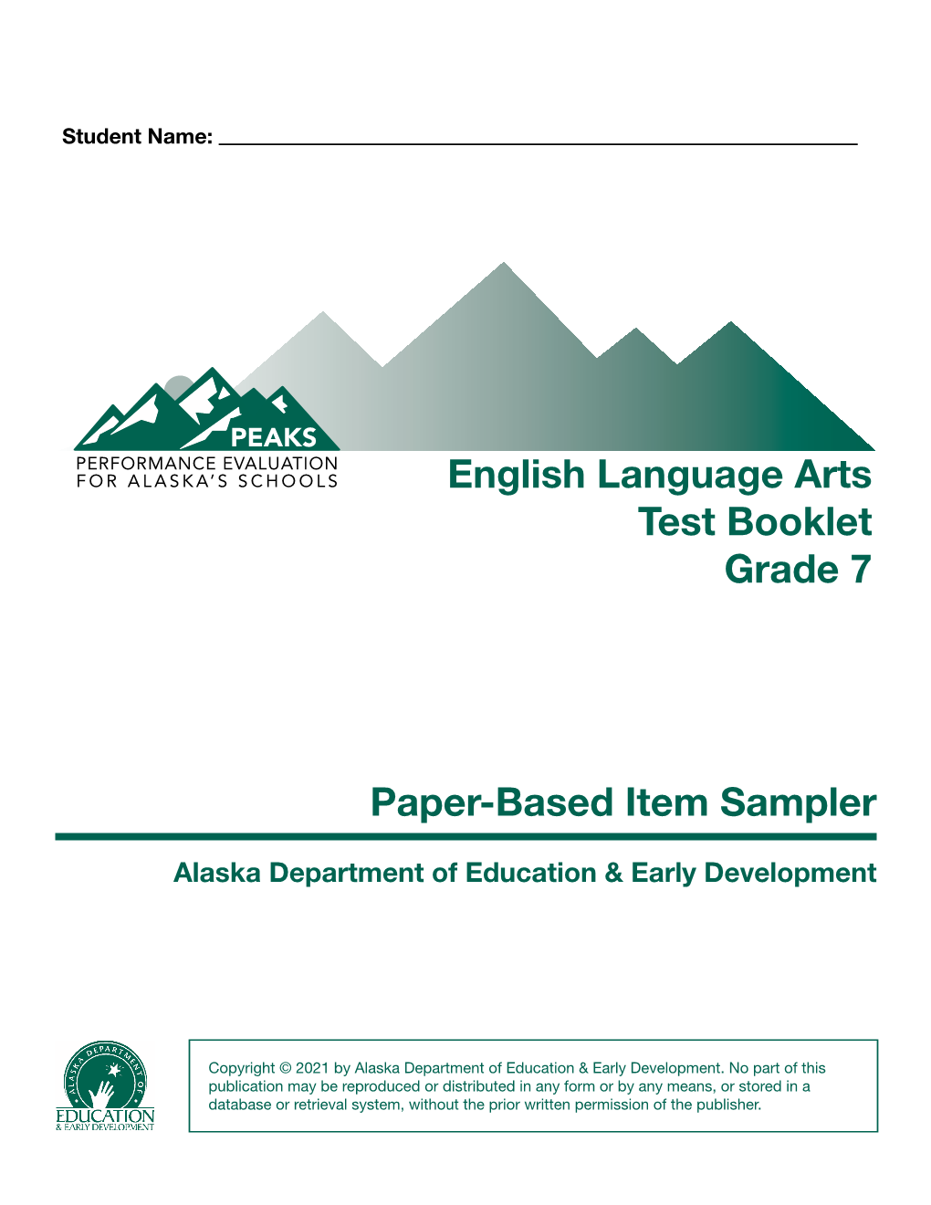 English Language Arts Test Booklet Grade 7 Paper-Based Item Sampler