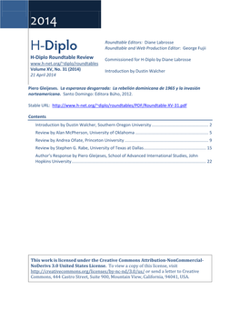 H-Diplo Roundtable, Vol. XV, No. 31