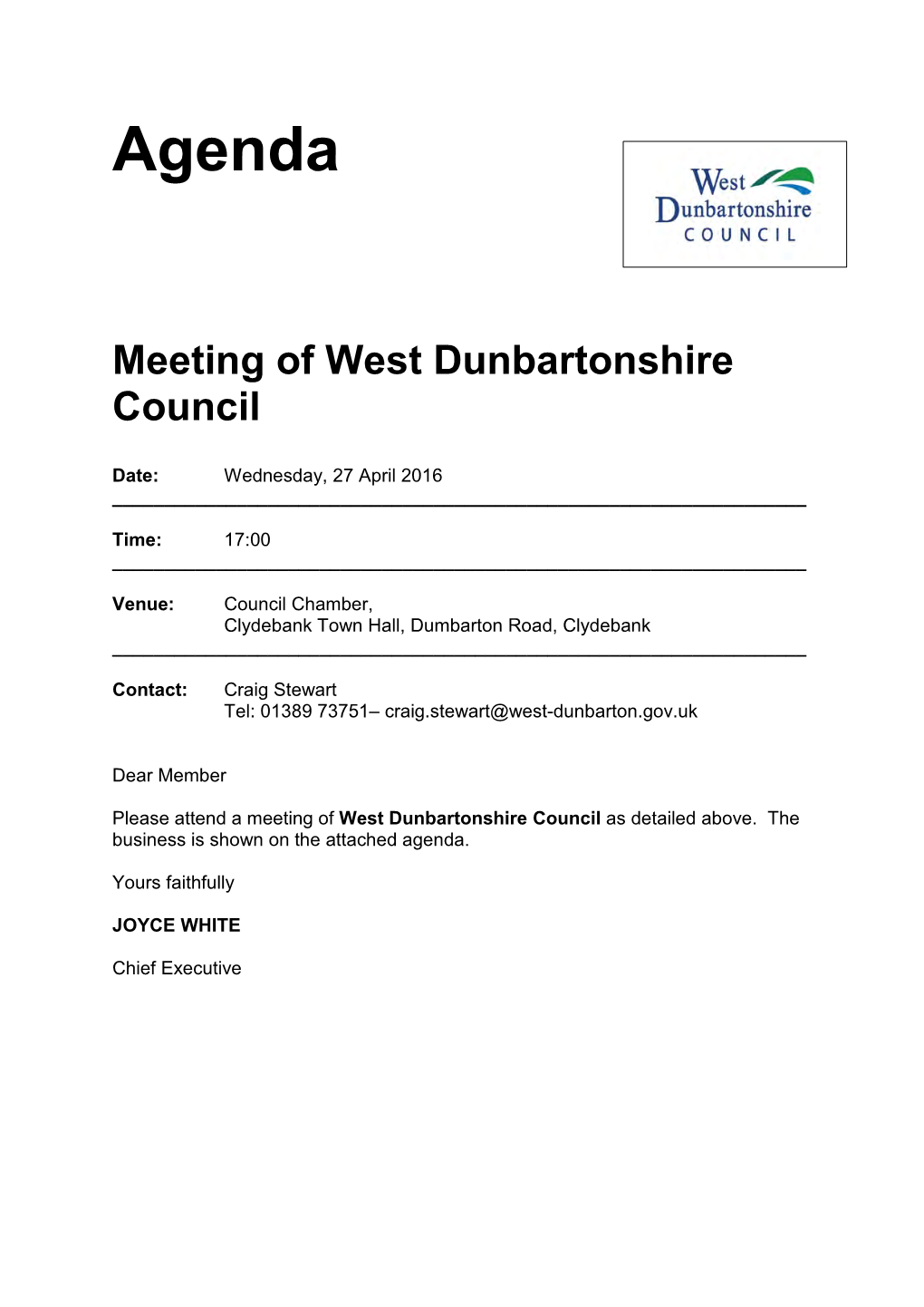 Agenda Meeting of West Dunbartonshire
