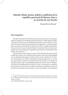 Valentín Alsina: Jurista, Político Y Publicista De La República Provincial De Buenos Aires a La Creación De Una Nación