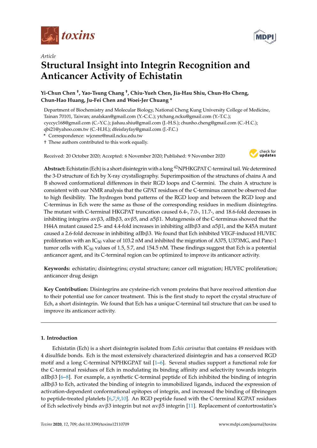 Structural Insight Into Integrin Recognition and Anticancer Activity of Echistatin