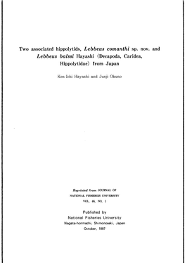 Two Associated Hippolytids, Lebbeus Comanthi Sp. Nov. and Lebbeus Balssi Hayashi (Decapoda, Caridea, Hippolytidae) from Japan