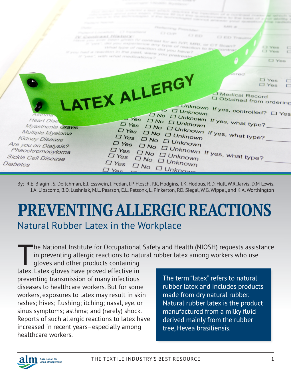 PREVENTING ALLERGIC REACTIONS Natural Rubber Latex in the Workplace ...