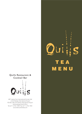 Quills Tea Menu