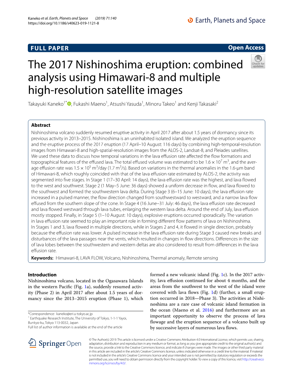 The 2017 Nishinoshima Eruption: Combined Analysis Using Himawari