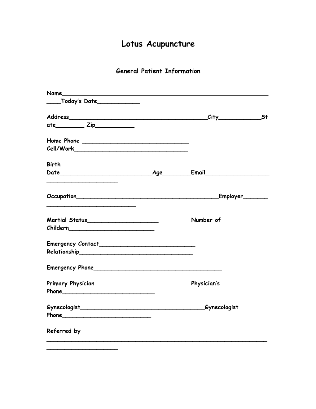 Health History Questionnaire s1