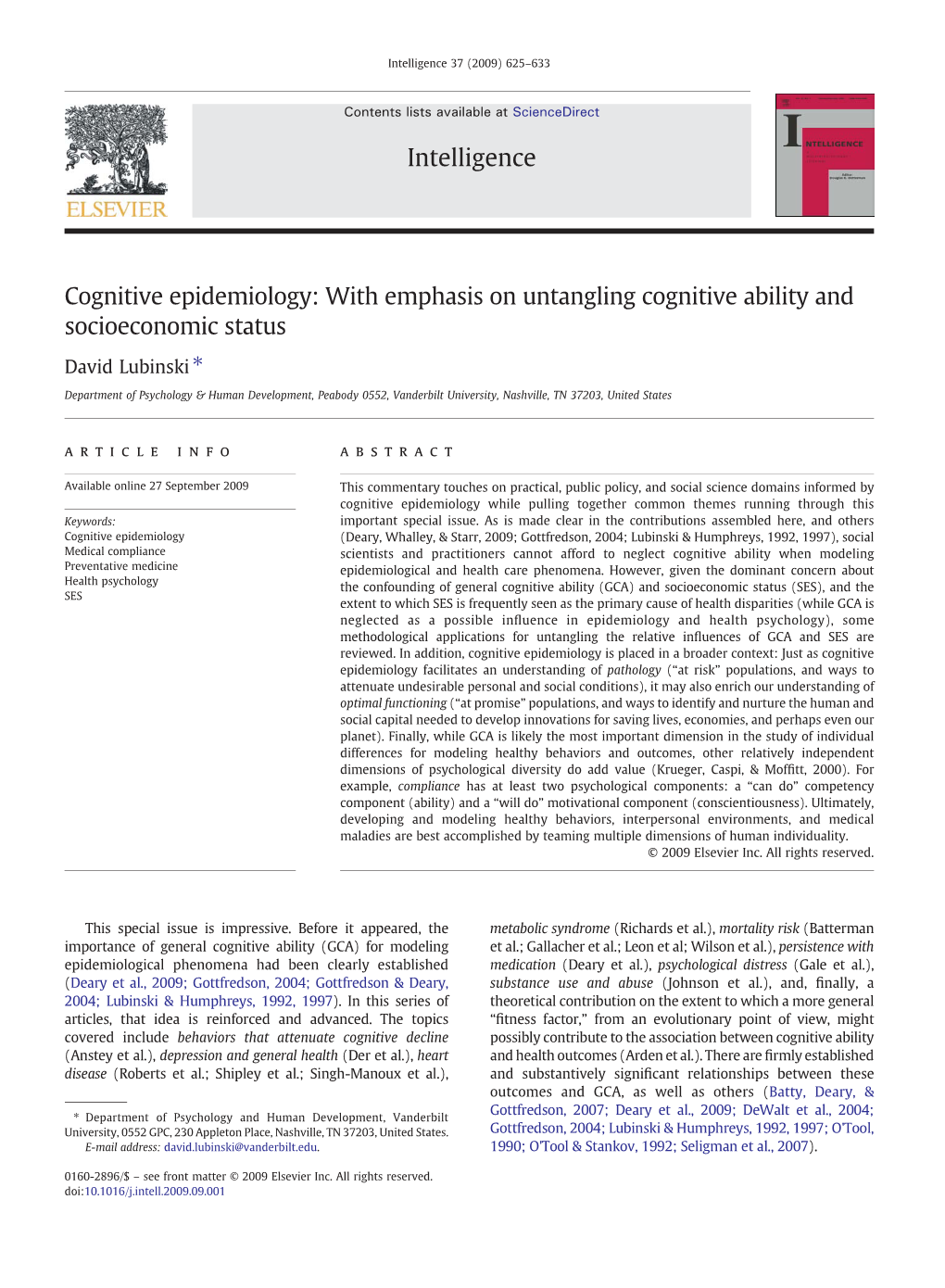 Cognitive Epidemiology: with Emphasis on Untangling Cognitive Ability and Socioeconomic Status