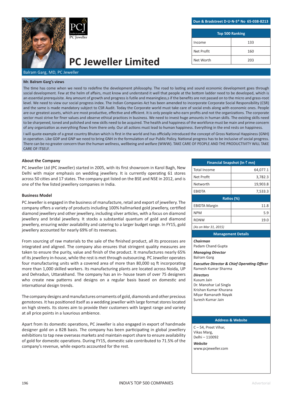 PC Jeweller Limited Net Worth 203 Balram Garg, MD, PC Jeweller